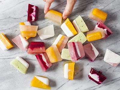 Fruity Summer Striped Ice Cubes made in ice cube trays